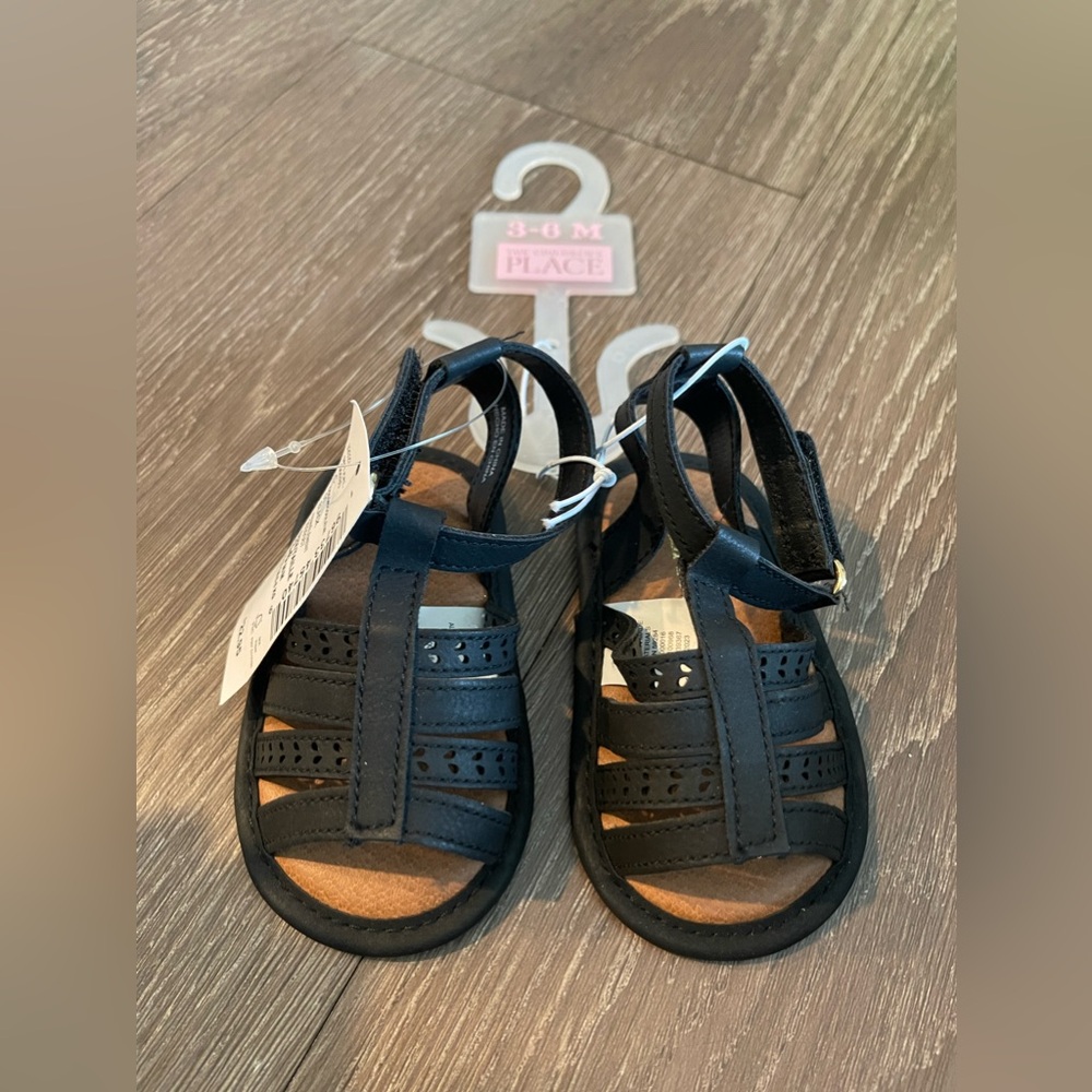 Baby Girls Perforated Flower Gladiator Sandals - Black